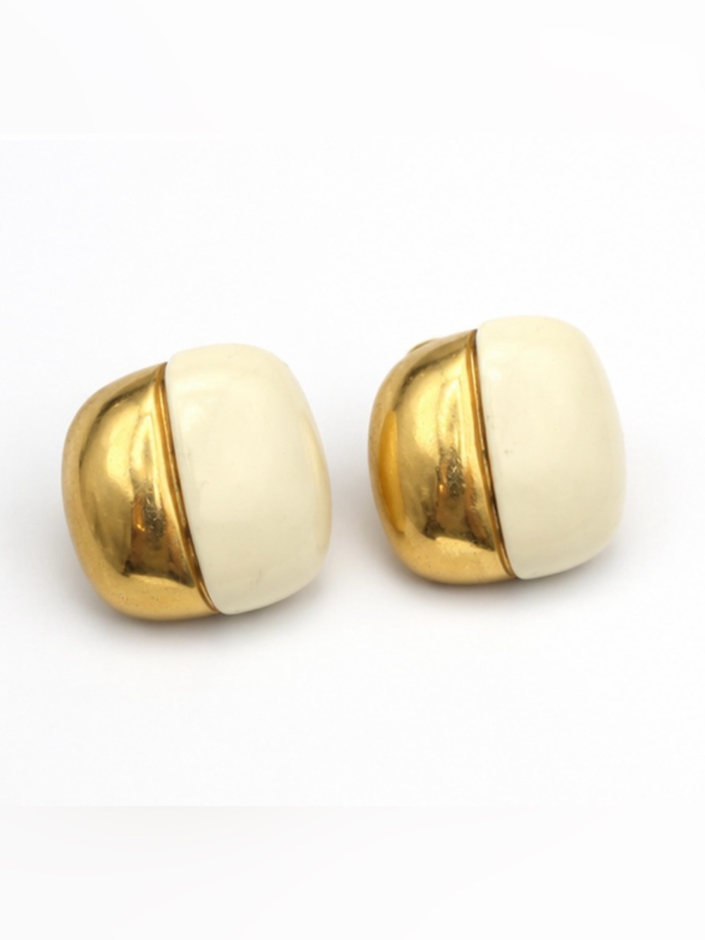 Vintage Givenchy Paris New York 1977 Cream Enamel Clip Earrings